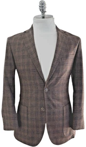 Peter Millar Blazer 36R  Brown Check Plaid Wool Silk Linen Modern Unconstructed - Picture 1 of 13