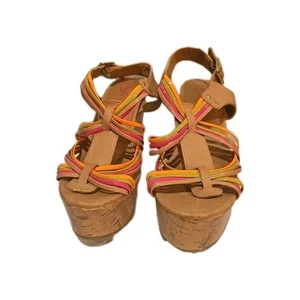 Vtg Y2K Candie’s Chunky Platform Colorful Cahavana Wedge Sandals 9 Med - Picture 1 of 9