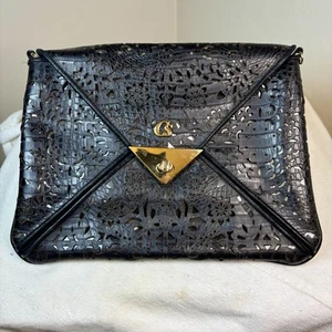 Carmen Steffens Laser Cut Leather Black Purse Bag - Picture 1 of 7