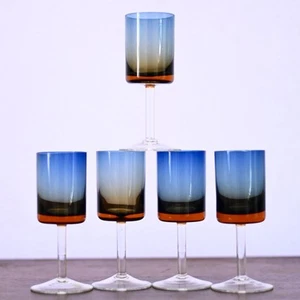 Vintage 1960s Denby Bluerina Krosno Wine / Water Goblets 6” tall - Set Of 5 - Picture 1 of 12