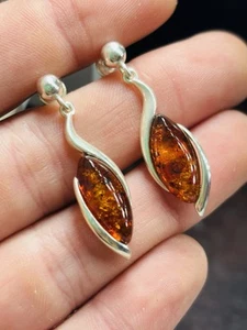 Vintage silver and amber earrings never worn-35 mm - Picture 1 of 3