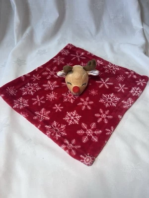 Reindeer Security Blanket Red Snowflakes Design Sleepy Eyes - Image 1 of 4