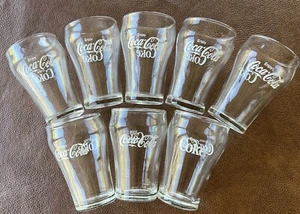 8 pc Enjoy Coca Cola Wide Glass, 4" Tall and 2.5" Wide, White Lettering - Picture 1 of 7