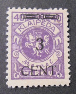 MEMEL Litauen Litauen Klaipeda 1923 " Fr. SVR in Cent" 3c auf 40m MH* Mi. 178 V - Bild 1 von 2