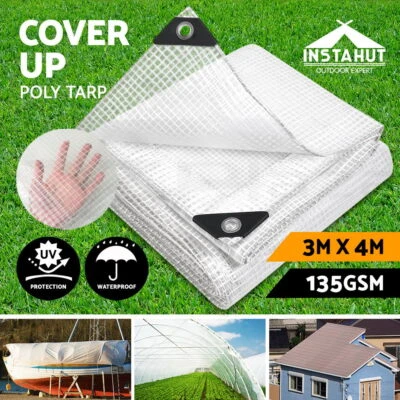 Instahut Tarpaulin Tarp 3x4m Canvas Heavy Duty Camping Poly Tarps Cover Clear - image 1 of 4
