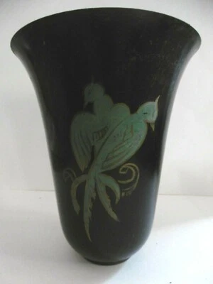 VASQUE LAMPE Art Déco métal Perruche Oiseau paradis Vintage - Photo 1/4