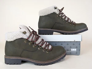 Sun Stone Glenn Winter Boots Mens 11.5M Olive Faux Fur Trimmed Lace Up Shoes NWB - Picture 1 of 10