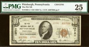 1929 $10 The Pitt National Bank of Pittsburgh, Pennsylvania CH# 13701 PMG 25 - Picture 1 of 2