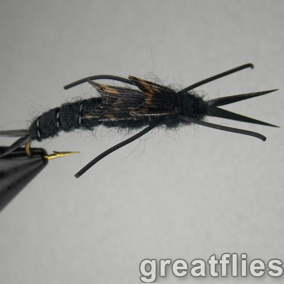 1 dozen (12) - Kaufmann's Stonefly Nymph - BLACK - Rubber Legs