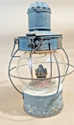 ANTIQUE Nautical  TIN Metal cages hanging Oil lamp Lantern encased ONION Glass - Image 1 of 4