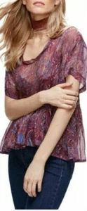 Women's Free People Say You Will Paisley Top, Size Medium - Purple - Picture 1 of 1