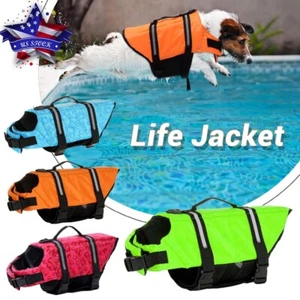 Pet Dog Life Jacket Puppy Swimming Safety Vest Reflective Stripe + PULL Handle - Picture 1 of 12