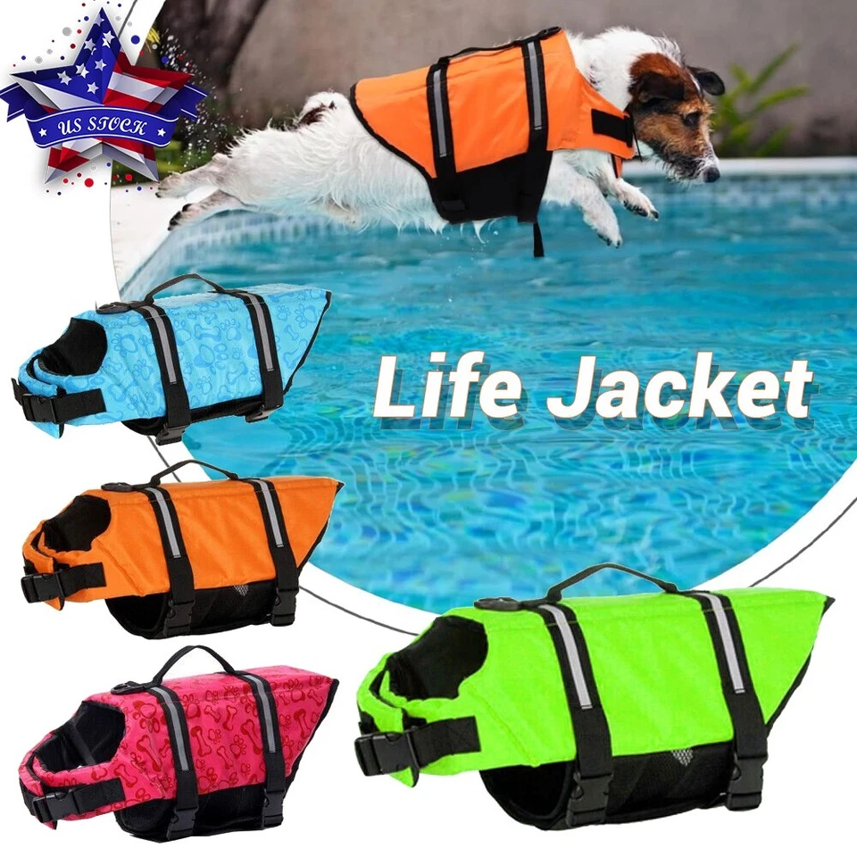 Pet Dog Life Jacket Puppy Swimming Safety Vest Reflective Stripe + PULL Handle - Image 1 of 4