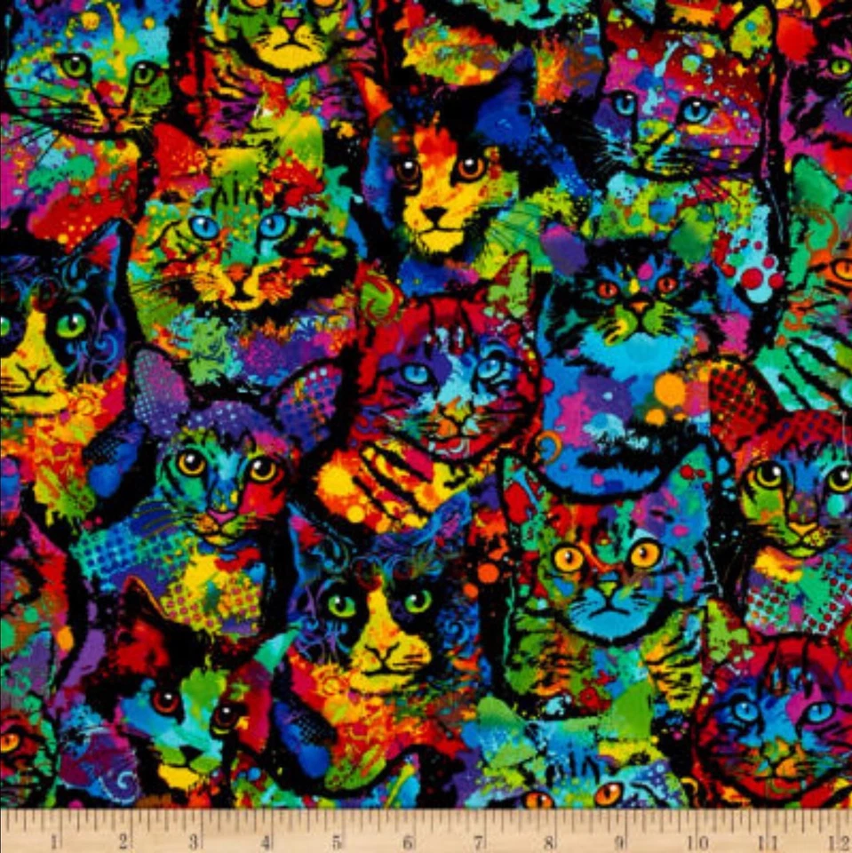 Timeless Treasures Brite Cats Multi Fabric Half Yard 45cm x 110cm Cotton 100% - image 1 of 2