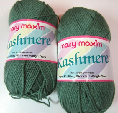 2 Skein Lot Mary Maxim Kashmere Acrylic Yarn 4 Ply Worsted Weight Color Green - Image 1 of 4