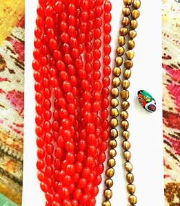 Vintage Murano glass bead vintage German red glass beads freshwater pearl strand - Picture 1 of 6