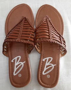 Blue Suede Shoes Flip Flops Womens Size 9 Slides Slides Brown Strappy NEW - Picture 1 of 3