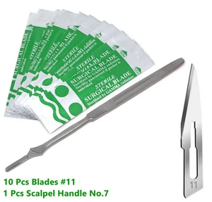 Neu Edelstahl Skalpell Messer Griff #7 + 10 chirurgische sterile Klingen #11 - Bild 1 von 6