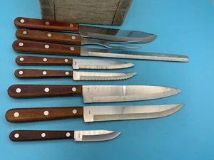 Cuchillos y tenedor de acero inoxidable RS, lote de 8, mango de madera - Imagen 1 de 10