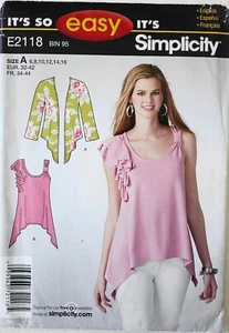 Simplicity 2118 Misses It's So Easy Tunic Jacket Sewing Pattern Sz 6-16 - Picture 1 of 1