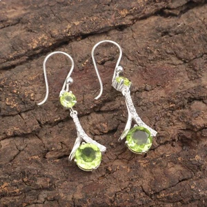 Peridot Gemstone 925 Sterling Silver Cubic Zircon Jewelry Earrings Gift For Wife - Picture 1 of 8