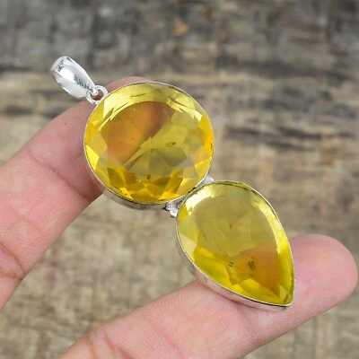 Citrino Gemma a Mano 925 Argento Sterling Ciondolo Gioielli Per Pasqua Regali - Immagine 1 di 4