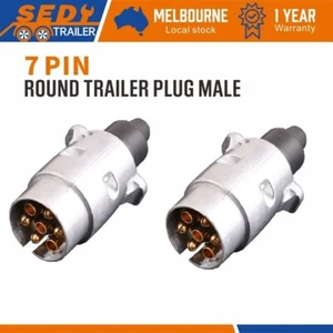 2x Aluminium Trailer Plug 7 Pin Round Metal Male Adapter Connector Truck Caravan - Picture 1 of 6
