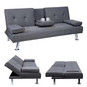 3er-Sofa HWC-F60, Couch Tassenhalter verstellbar 97x166cm, Textil dunkelgrau - Bild 1 von 7
