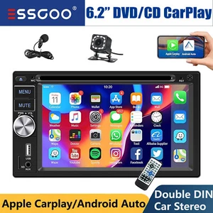 Double 2 DIN Car Stereo Apple CarPlay Bluetooth DVD/CD Player USB AUX FM+MIC&CAM - Picture 1 of 15