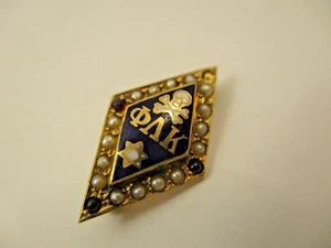 Vintage 14K Gold Phi Lambda Kappa Pin Skull Crossbones Seed Pearl Ruby 2.9g - Picture 1 of 5