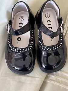 Circo Rhinestone Trimmed Black Glossy Sunday/Dress Shoes - Picture 1 of 9