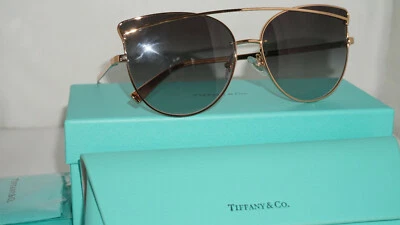 TIFFANY & CO New Sunglasses Butterfly Gold Blue Mirror TF3064 61053C 61 140 - Image 1 of 4