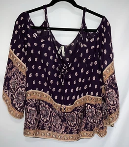 Live 4 Truth Women's Cold Shoulder Purple Paisley Floral Blouse Size Medium - Picture 1 of 4