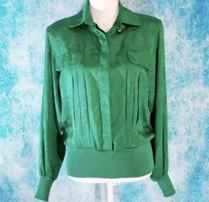 Vintage Castleberry Kelly Green Paisley Button Up Blouse Size 10 - Picture 1 of 5