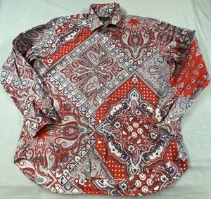 Etro Milano Made In Italy Paisley Red, White & Blue Long Sleeve Shirt 46 - Picture 1 of 10