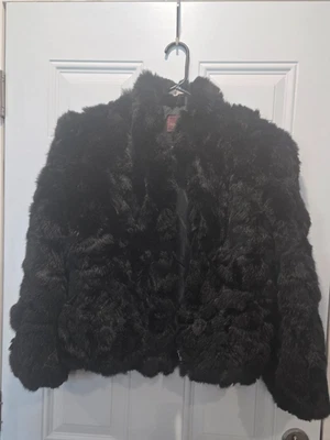 Sergio Valente. ABRIGO/CHAQUETA DE PIEL DE CONEJO TEÑIDA GENUINA EN COLOR NEGRO - TALLA M Foto 1 de 4