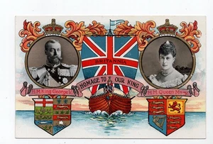 PATRIOTIC POSTCARD H.M. KING GEORGE V AND H.M. QUEEN MARY BRITANNIA - Picture 1 of 2