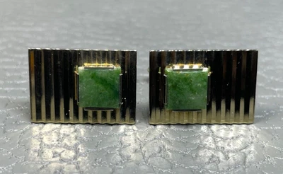 Gemelos vintage enchapados en oro amarillo acanalado de jade Foto 1 de 3