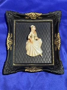 Vintage Chalkware Wall Plaque  3D Victorian Lady Framed  11.5" x 10.25" - Picture 1 of 3