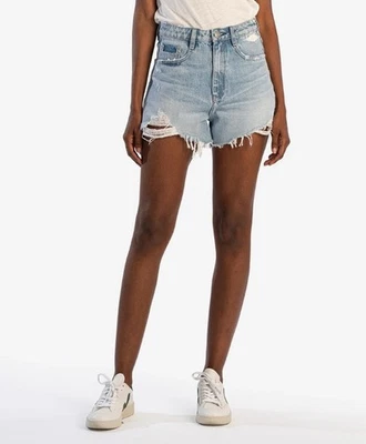 Pantalones Cortos KUT from The Kloth Talla 12 Denim Desgastado Lavado Ligero Corte con Bolsillos Foto 1 de 4