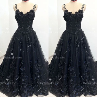 Цветочный новый свадебные платья Gothic тюль черный шнурует вверх винтажные свадебные платья - Изображение 1 из 4