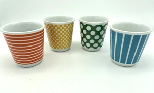 Set 4 Tazzine Espresso Bialetti Porcellana Punti Colorati Righe Porcellana EUC - Foto 1 di 7