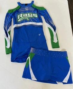 Sting Ray Allstars Uniform Adult Green Blue Varsity Spirit Leotard And Skirt - Picture 1 of 13