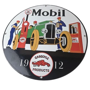 Vintage Mobil Sign - Gargoyle Mobilgas Attendants Gas Oil Filling Porcelain Sign - Picture 1 of 14