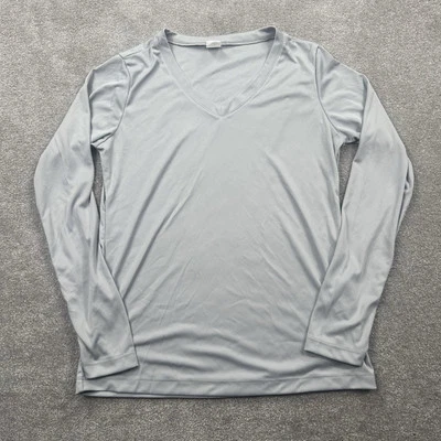 Camisa Sport-Tek Para Mujer Manga Larga Cuello en V Talla Pequeña Gris Activa Foto 1 de 4