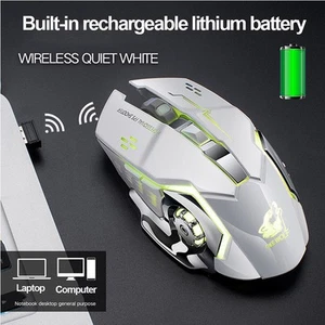 Rechargeable X8 Wireless Game Mouse Silent Led Backlit Usb 1800Dpi Optical DTS - Picture 1 of 13