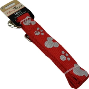 Disney Parks Red Grey Nylon Reflective Mickey Icon Paw Print Pet Tails Dog Leash - Picture 1 of 3