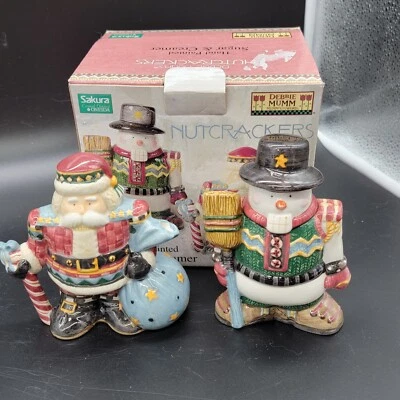 SAKURA Debbie Mumm Hand Painted SANTA SNOWMAN Nutcracker Ceramic Sugar & Creamer - Image 1 of 3