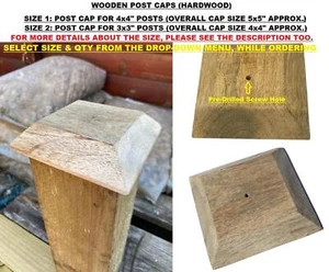 Fence Post Caps for 4x4” & 3x3” Posts, Wooden Post Caps with Hole Hardwood 1-24 - Picture 1 of 12