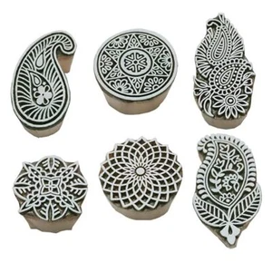 Mandala Wooden Printing Stamps DIY Henna Textile Paper Clay Blocks Set of 6 - Picture 1 of 3